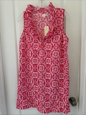 Mud Pie Pink and White Floral Ruffle Shift Dress